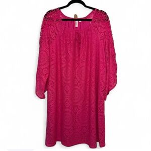 Tacera Fuchsia Pink Lace Crochet Boho Shift Dress - Plus Size 2X